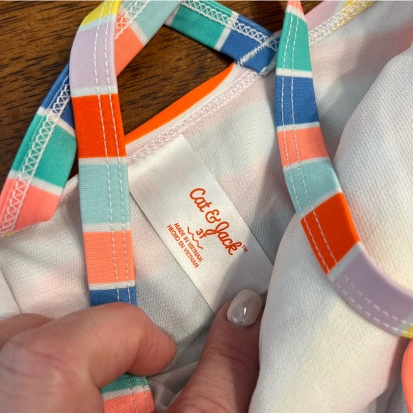 Cat & Jack orange multicolor striped swimsuit one piece size 3T - Picture 2 of 3